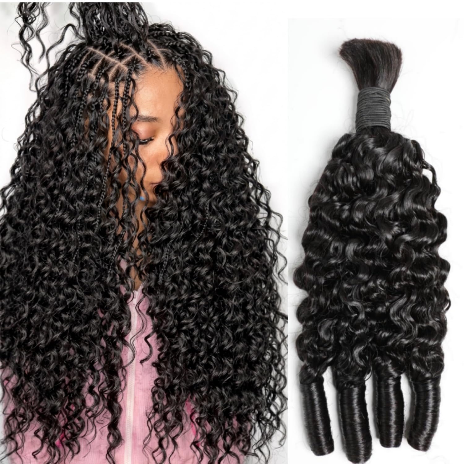 Water Wave Bulk Human Hair For Braiding - Boho Örgüler İçin İnsan Saçı Örgüleri,