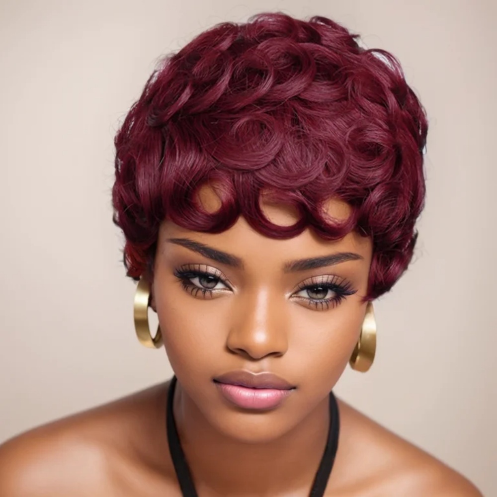 Short Pixie Cut Wig Human Hair Cheap - 99J Peri Kesim Peruk İnsan Saç