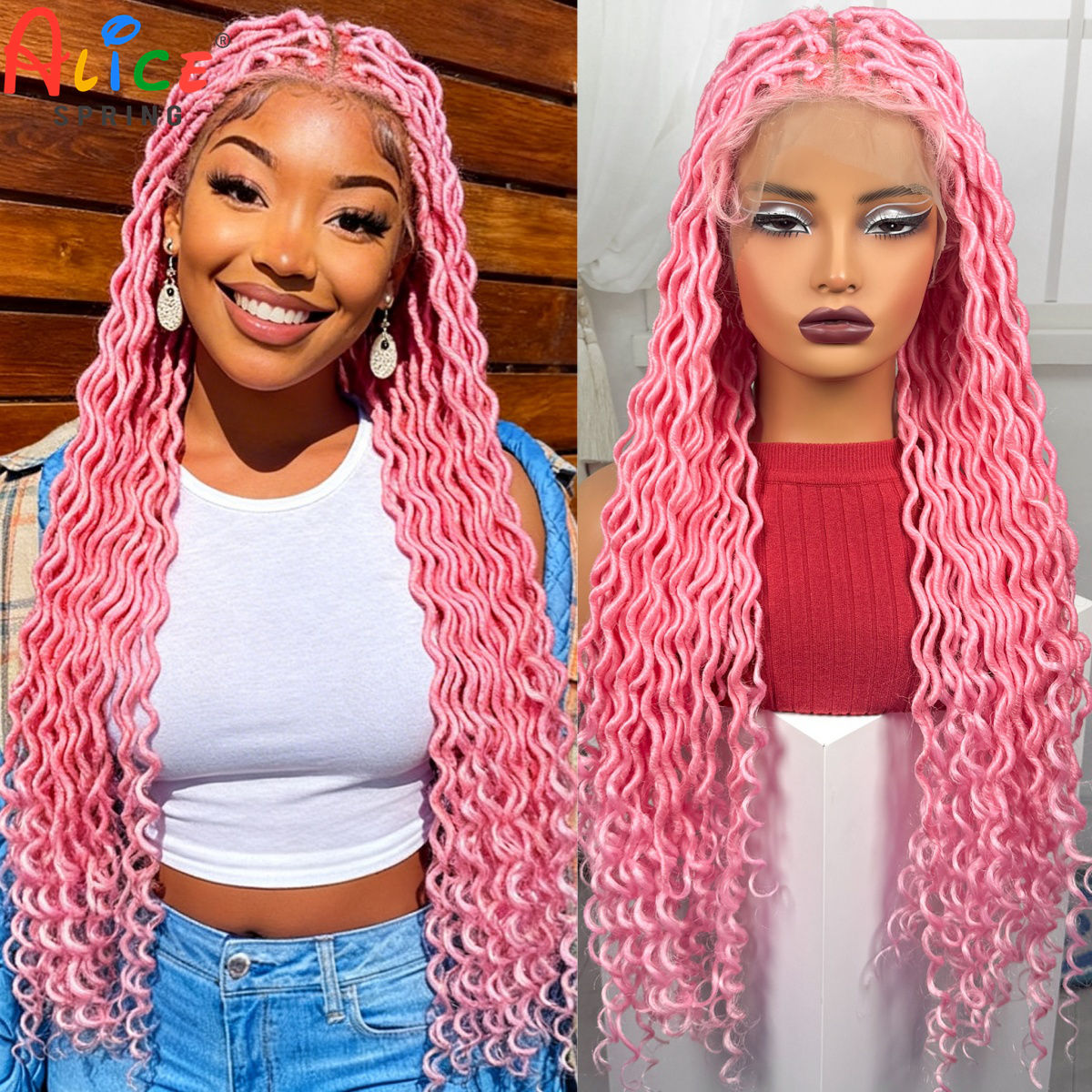 Synthetic Braided Wigs For Black Women - Pembe Renkli Tam Dantel Örgülü Peruklar