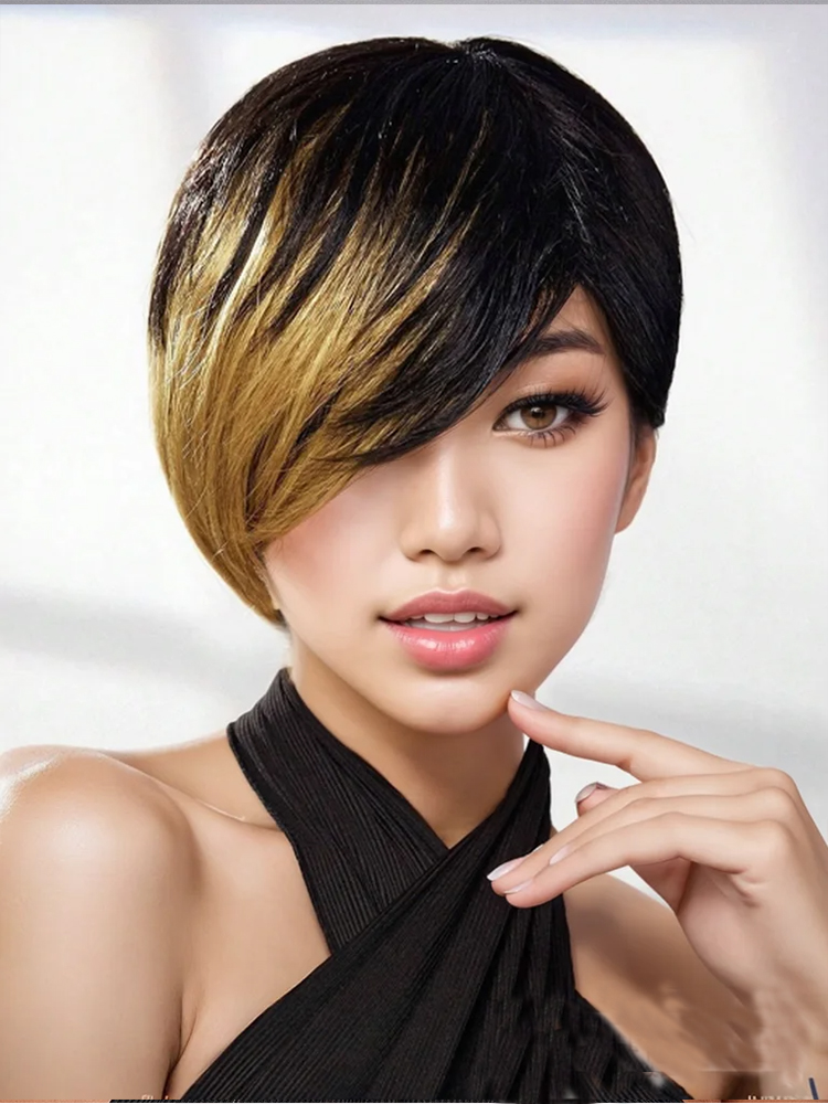 Kısa peri kesim peruk düz Ombe - Short Pixie Cut Wig Human Hair Cheap incelemesi ve fiyatı